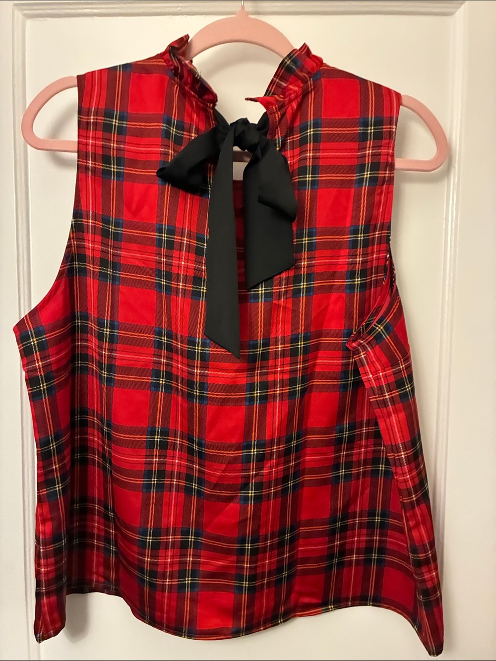 J. Crew Red Plaid Ruffle-Neck Tank - Picture 3 of 5